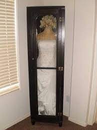 Great Idea For A Wedding Dress The Case Was Made From A Old Cabinet Her Husband Re Finishe Wedding Dress Shadow Box Wedding Dress Display Dress Preservation