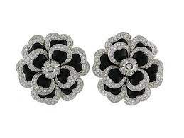 Chanel Diamond And Black Onyx Camellia Earrings In 18k These Breathtaking Earrings Are Designed By N Fine Jewellery Earrings Black Onyx Jewelry Chanel Jewelry