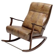 3 out of 5 & up & up. 1960s Brazilian Wooden Rocking Chair In Brown Crocodile Embossed Leather For Sale At 1stdibs
