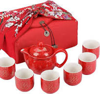 Amazon.com | I-MART Chinese Tea Set, Red Ceramic Chinese ...