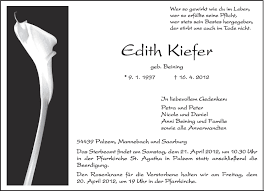 Traueranzeigen von Edith Kiefer