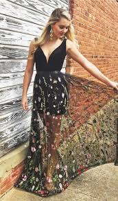 Sheath Deep V Neck Floor Length Black Floral Prom Dress With Images Floral Prom Dresses Cheap Prom Dresses Long Prom Dresses