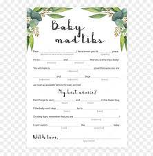 Created by a spanish teacher for her students, these free printable mad libs in spanish are for practicing vocabulary, verb conjugation, and past and present tense. Baby Mad Libs Baby Shower Game Printable With Eucalyptus Emoji Baby Shower Game Png Image With Transparent Background Toppng