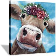 Check spelling or type a new query. Amazon Com Farm Animal Canvas Cow Wall Art Wearing Flowers On The Head Cow Canvas Painting Wall Art For Living Room 24 X 24 X 1 Panel Home Kitchen