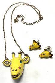 BJ Rose Gold Tone Yellow Enameled Girafe Pendant 20.5-inch & Earrings  GO120 | eBay