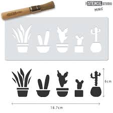 The cactus stencil depicts a standard cactus shape, sticking out of the ground with its spines sticking out so they are easily seen. Stencil Minis Cactus Plants Stencil Reusable Wall Stencils The Stencil Studio