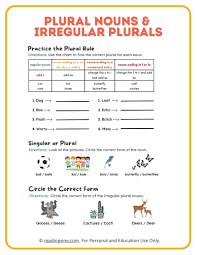 Plural & Irregular Plural Nouns Worksheets - ReadingVine