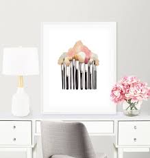 Accented with tasteful geometric lines, this lighted makeup vanity lends a glamorous flair that blends well with any modern décor. Makeup Decor Makeup Brushes Pink Salon Decor Makeup Wall Art Etsy