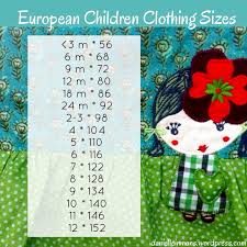 European Childrens Clothing Size Conversion Chart