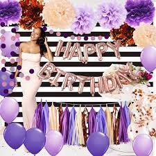 4.9 out of 5 stars 30. Amazon Com Purple Birthday Decorations For Women Rose Gold Happy Birthday Balloons Rose Gold Confetti Balloons White Black Strip Fabric Photography Backdrop For Women S 40th 50th 60th 70th Birthday Decoration Toys Games