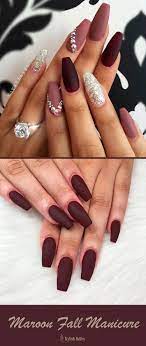 41 Trendy Fall Nails To Make Your Fall Manicure Stand Out Fall Manicure Maroon Nails Coffin Nails Designs