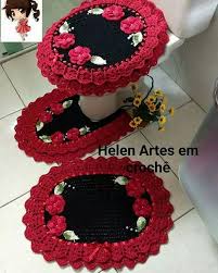 Tapete Vermelho E Preto Croche Para Banheiro Jogos De Banheiro Croche Jogos De Banheiro