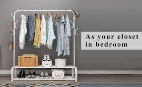 99 (2,096) whitmor deluxe adjustable garment rack. Amazon Com Udear Garment Rack Free Standing Clothes Rack With Top Rod Lower Storage And 6 Hooks White Home Improvement