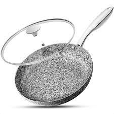 Amazon Com Michelangelo 10 Inch Frying Pan With Lid Nonstick Stone Frying Pan With Non Toxic Stone Derived Coating Granite Fry Cooking Stores Pan Frying Pan