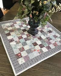Quilted Table Runner Square Table Topper Purple Green Gray Patchwork Table Decoration Housewarming Quilted Table Runners Table Toppers Quilted Table Runner