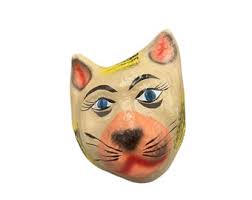 Vintage Blue Eyed Cat, Tiger, Panther, Paper Mache Hand Painted Mask,  Halloween Mask