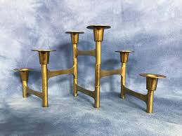 Large 1950's floor candle holder handcrafted in brass with stamped circle pattern surface for pillar candles. Vintage Mid Century Folding Brass Candle Stick Holders Danish Modern Style 6 Candles By Vintagegoofball From Vintage Goofball Of Harrisonburg Va Attic