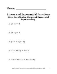 Students Are Given A Linear Or An Exponential Function And Asked To Solve For Y Answer Key Included Exponential Functions Exponential Pre Algebra