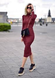 Knit Turtleneck Dress Fashion Girl Fashion Platform Sneakers Outfit
