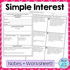 Interactive Notes Page Practice Worksheet For Teaching Simple Interest Includes Word Proble Financial Literacy Worksheets Simple Interest Literacy Worksheets