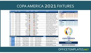 The 2021 copa america will be the 47th edition of the copa america the quadrennial international men's association football championship organized by south america's football ruling body. Copa America 2021 Schedule And Scoresheet Officetemplates Net