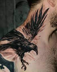 Raven tattoo, Best neck tattoos, Neck tattoo