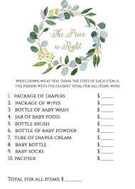 Greenery The Price Is Right Game Template Greenery Baby Etsy Baby Shower Baby Shower Planning Printable Baby Shower Games