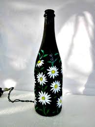 Black Bottle And Yellow Things Wine Bottle Light Night Light Recycled Black Bottle Hand Bottle Painting Lighted Wine Bottles Bottle Lights