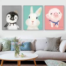 Iskandinav Karikatur Hayvan Posterler Ve Baskilar Duvar Sanati Domuz Tavsan Resim Tuval Boyama Oturma C Anime Canvas Painting Kids Canvas Painting Anime Canvas