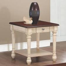Two Toned Transitional End Table Antique White Coffee Table End Tables With Drawers White End Tables