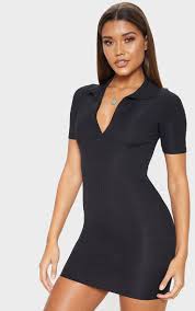 Black Ribbed Polo Shift Dress Black Rib Shift Dress Clothes