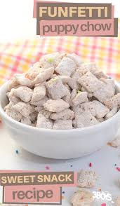 This is the popular chex puppy chow recipe made with crispy rice or corn cereal (such as rice chex or corn chex), chocolate chips, and peanut butter. Amazingly Simple Funfetti Puppy Chow Recipe 3 Boys And A Dog
