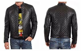 Men S Quilted Motorcycle Black Genuine Lambskin Leather Biker Jacket Amazon Co Uk Clothing Lambskin Leather Leather Biker Jacket Man Quilt