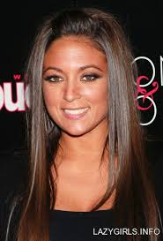 Sammi Giancola of "Jersey Shore" has the shiniest hair I've ever seen. A  super long, layered cut, shine/gloss spray and a hot flat iron later, it  always looks fabulous.