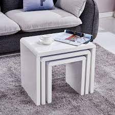 Stylish dining room table set with bench dining room table set with benches is a great idea if you want to add a cozy and modern touch to your dining area. Trustiwood White Coffee Table Set Nesting Of 3 Piece Modern End Side Table Sofa Table Set Of 3 Living Room Living Room Table Sets Coffee Table Living Room Sets