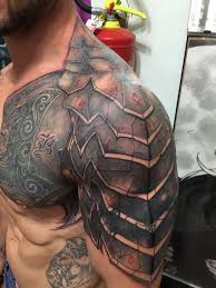 Awesome Shoulder And Chest Tattoo Shoulder Armor Tattoo Armor Tattoo Armour Tattoo