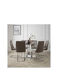Toledo 6 seater glass top table and 6 upholstered chairs from our casa collection. Alice 160 Cm Rectangle Glass And Chrome Dining Table 6 Velvet Chairs Very Co Uk