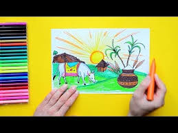 How To Draw Pongal Festival Youtube Art Drawings For Kids Oil Pastel Drawings Oil Pastel Art