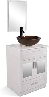 Browse our elevated, floor and wall vanities to find the ideal model that will transform your bathroom into a functional and dreamy space. 24 Bathroom Vanity And Sink Combo Vanity Cabinet With And Tempered Glass Vessel Counter Top Sink Basin Eco Pvc Board Faucet Pop Up Drain Set Amazon Com