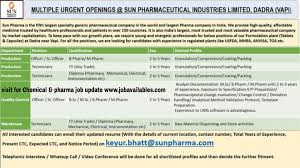 • govt.iti, instrument mechanic (chemical plant). Sun Pharma Job For M Pharm B Pharm Bsc Msc Diploma Pharmacy Mechanical Electrical Instrumentation Iti Any Trade