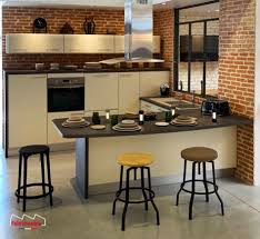 Cuisine Industriel Atelier Avec Verriere Et Ilot Avec Brique Rouge Cuisine Blanche Et Bois Cuisine Industrielle Cuisine Blanche