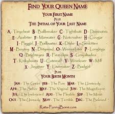 This Find Your Queen Name Game Will Sure To Be A Hit On Your Favorite Social Media Site Or Just To Download And Funny Name Generator Funny Names Silly Names