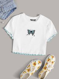 Lettuce Trim Butterfly Embroidery Crop Top Shein Usa In 2020 Crop Top Outfits Tween Fashion Trending Top Outfits I ordered here a few times, clothes were okay in quality but i loved how they looked and fit. lettuce trim butterfly embroidery crop