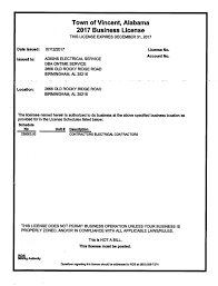 Town Of Vincent Alabama 2017 Business License 1 Ontime Service