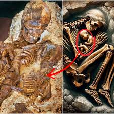 Archaeologists discover 4,800-year-old fossil of a mother cradling a baby.