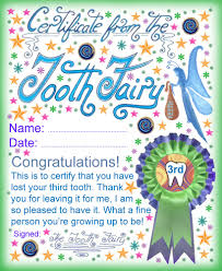 tooth fairy certificate award for losing your third tooth