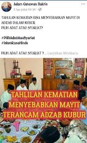 Diriwayat oleh bukhari dan muslim dari hadits al barra' bin 'azib, jika seorang mayit sudah dihadapkan pada alam akhirat, maka akan datang padanya dua malaikat (yaitu malaikat munkar dan nakir) yang akan bertanya kepada. Jawaban Atas Tuduhan Bahwa Tahlilan Menjadikan Mayit Disiksa Di Alam Kubur Bag 2