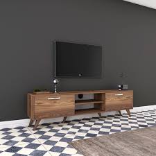 Rani A9 Tv Unitesi Modern Ayakli Tv Sehpasi Ceviz Mobilya Tv Unitesi Kitapliklar