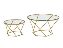 Golden nesting coffee tables with glass top: Geometric Glass Nesting Coffee Tables Gold By Walker Edison