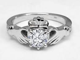 Round Diamond Claddagh Engagement Ring In 14k White Gold Round Diamond Engagement Rings Claddagh Engagement Ring Claddagh Ring Wedding